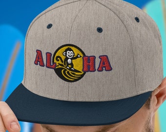 ALOHA Surf Monkey Broderad Snapback-keps: Hawaii Beach Bum Cap