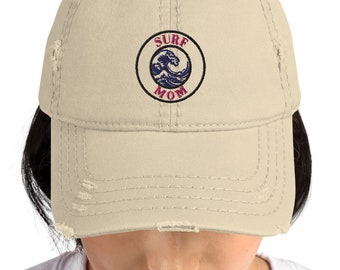 Surf Mom Distressed Dad Hat: Embroidered Ocean Wave Baseball Cap