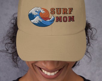 Surf Mom Embroidered Dad Hat: Ocean Wave Beach Cap
