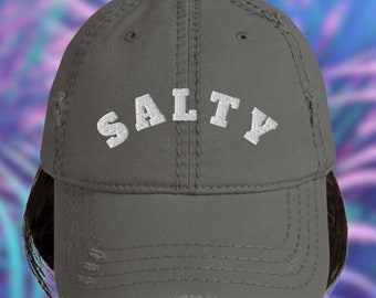 Salty Embroidered Dad Hat: Distressed Beach Vacation Cap