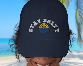 Stay Salty Embroidered Dad Hat: Ocean Sunset Baseball Cap