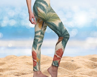 Retro Coconut Palm Tree Leggings: Tropical Activewear Yoga Pants