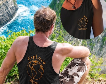 Nomad Tank Top: World Globe & Airplane, Unisex Travel Shirt