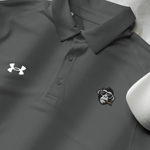 Embroidered Monkey Under Armour® Polo Shirt, Cigar Smoking Ape