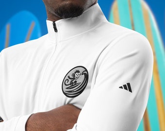 Felpa con zip a un quarto ricamata con scimmia surfista - Adidas Activewear