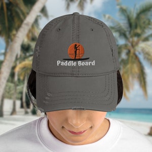 Paddleboard Embroidered Distressed Dad Hat Sunset, Standup Paddle Boarding Baseball Cap, for Paddleboarder, Adventure Outdoors Camping Gift