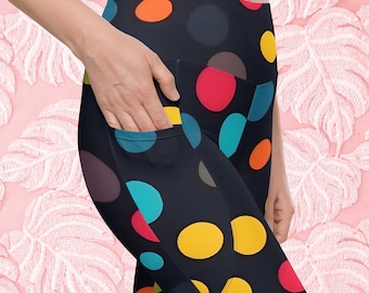 Polka Dot Leggings with Pockets: Recycled Polyester Yoga Pants, UPF 50+