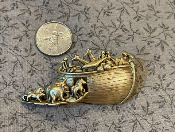 AJC Noah’s Ark Brooch Large Gold Tone Pin With A … - image 2