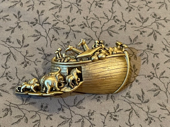 AJC Noah’s Ark Brooch Large Gold Tone Pin With A … - image 1