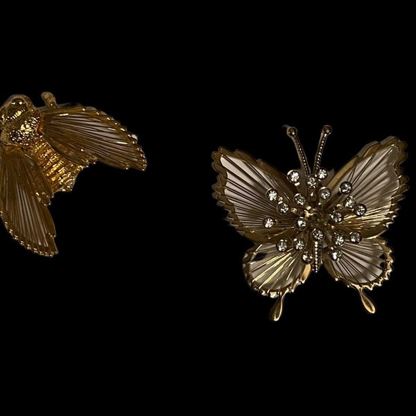 Broche Vintage Insecte Aux Ailes Tremblantes - Ton Or - Occasion (portée) - Bijou Fantaisie Insecte