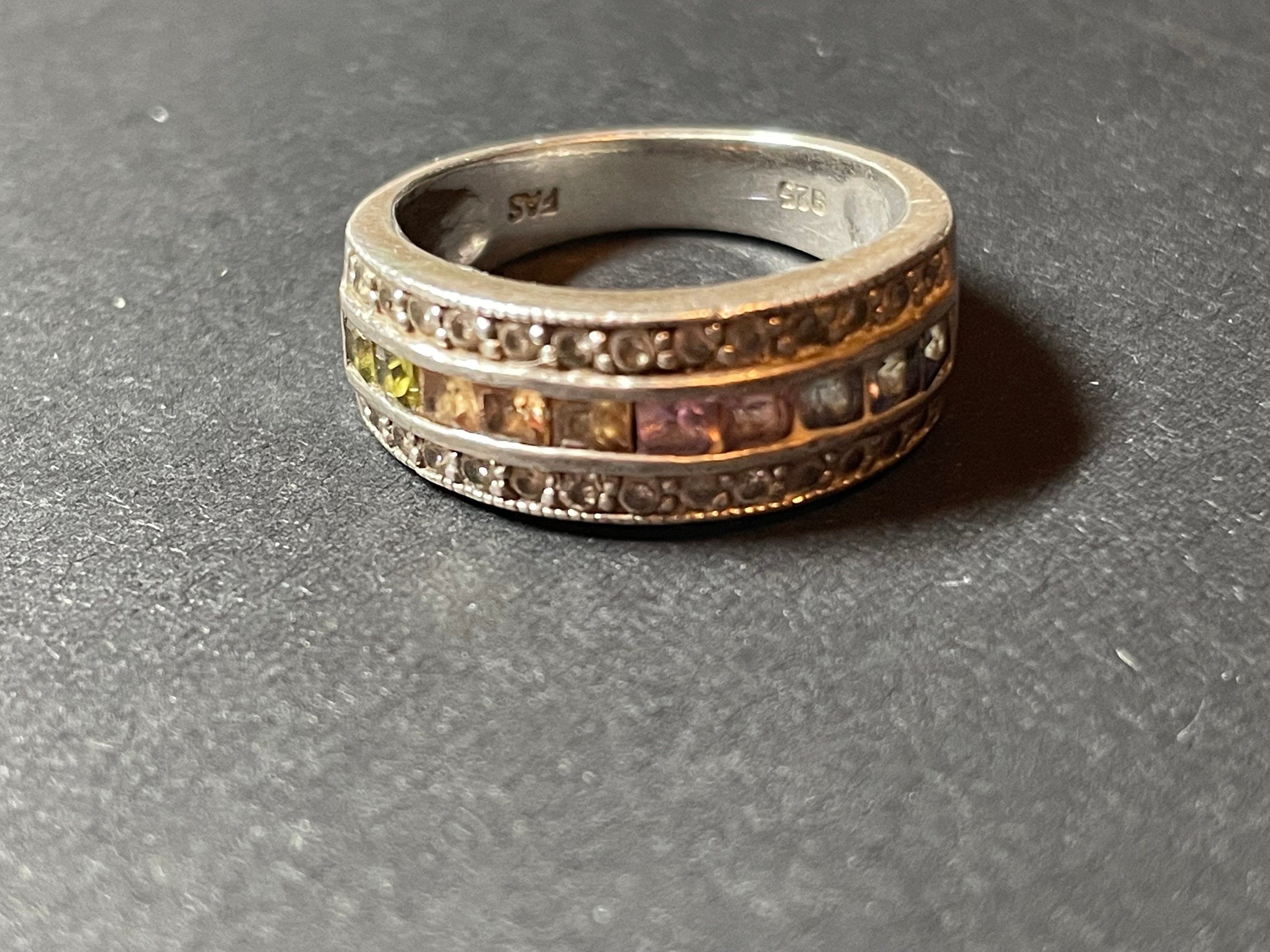 FAS Sterling Silver Multicolor Stone Set Ring - Vintage