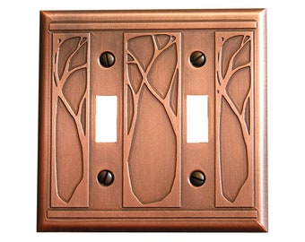 Copper Switch plate - art nouveau pattern - double toggle