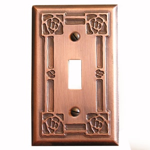 Copper Switch plate - rose pattern - single toggle