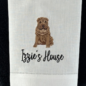 Embroidered Shar Pei Dog Cocktail Linen Napkins, Embroider Puppy Linen Napkin, Dog with Champagne Napkin, Fun Dog with Drink Napkin