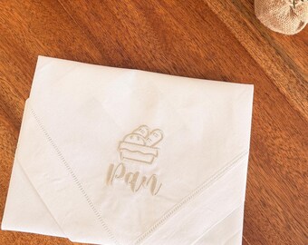 Embroidered Bread Napkin Basket, Harina Pan Logo, Casabe Basket Napkin, Arepitas Linen Napkin, Embroidered Arepa, Pan Napkin Basket