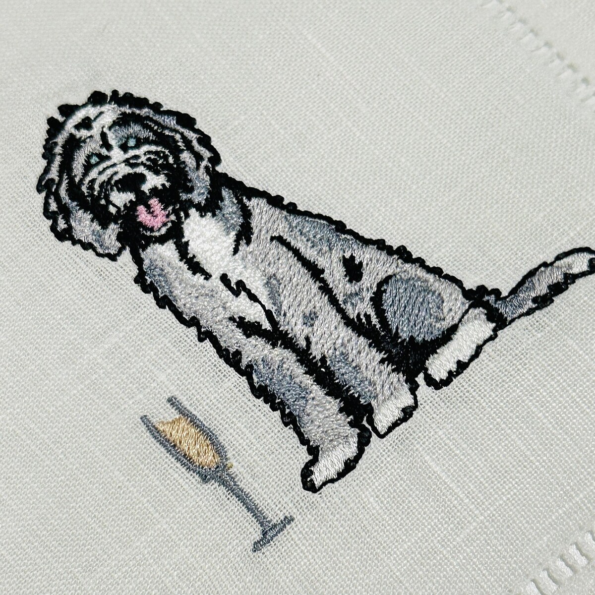 Embroidered Aussiedoodle Dog Cocktail Linen Napkins, Embroider Australian Doodle Napkin, Dog With Champagne Napkin, Fun Dog Drink Napkin - Etsy