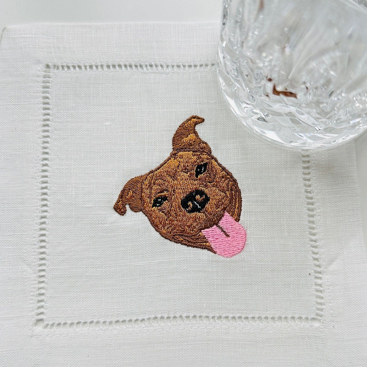 Embroidered American Pitbull Dog Cocktail Linen Napkins, Embroider Pit Bull Puppy Linen Napkin, Dog With Champagne Napkin, Fun Dog Napkin - Etsy