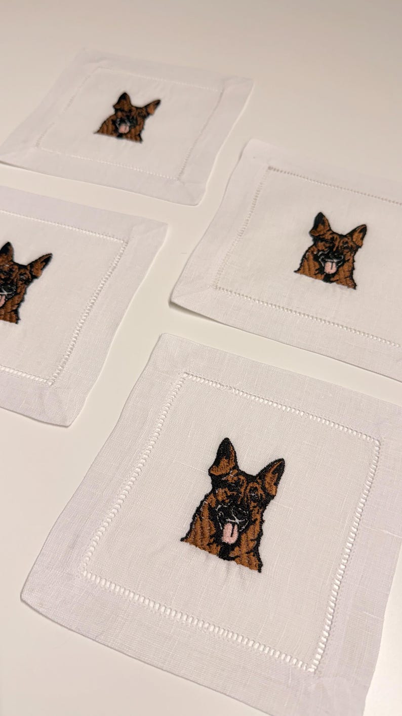 ATADesignsEmbroidery German Shepherd Cocktail Napkin - Thumbnail 3