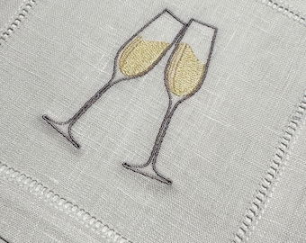 Embroidered Cocktails Linen Napkins, Bar Cart Cocktail Napkins, Wine Embroidered Napkins, Drinks Embroidered Napkins, Embroidered Champagne