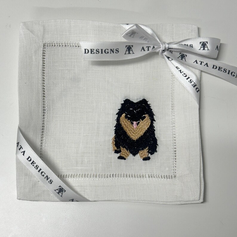 ATADesignsEmbroidery Pomeranian Dog Cocktail Napkins - Thumbnail 3