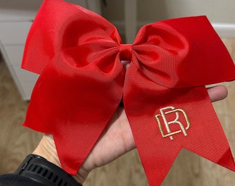 Personalized Embroidered Hair Bow, Personalized Cheerleader Hair Bow, Custom Red Bow, Embroidered Monogram Hair Bow, Initial Cheer Hair Bows