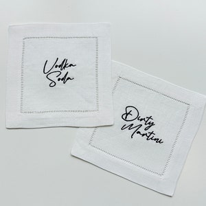 Embroidered Custom Drink Cocktail Linen Napkin, Custom Monogram Linen Napkin, Personalized Cocktail Napkin, Wedding Gift Linen Napkin