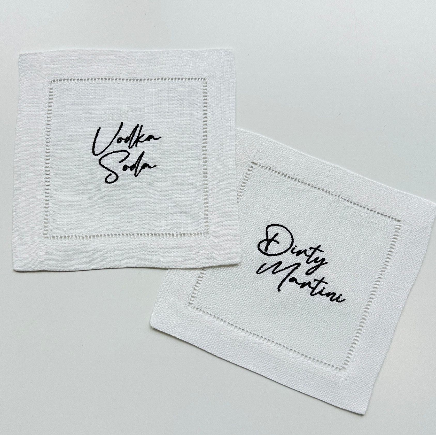 Embroidered Custom Drink Cocktail Linen Napkin, Custom Monogram