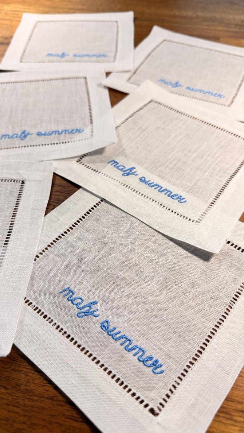 Embroidered Mahjong Cocktail Napkins, Mahjong Tiles Embroidered Cocktail Napkins, Mahjong Party, Mahjong Table Decor, Mahjong Lover Gift "mahj summer"