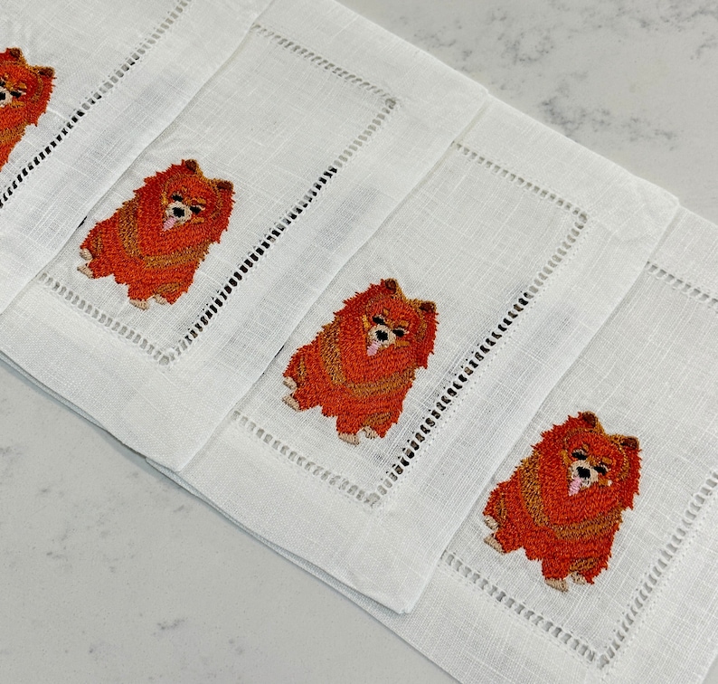 ATADesignsEmbroidery Pomeranian Dog Cocktail Napkins - Thumbnail 5