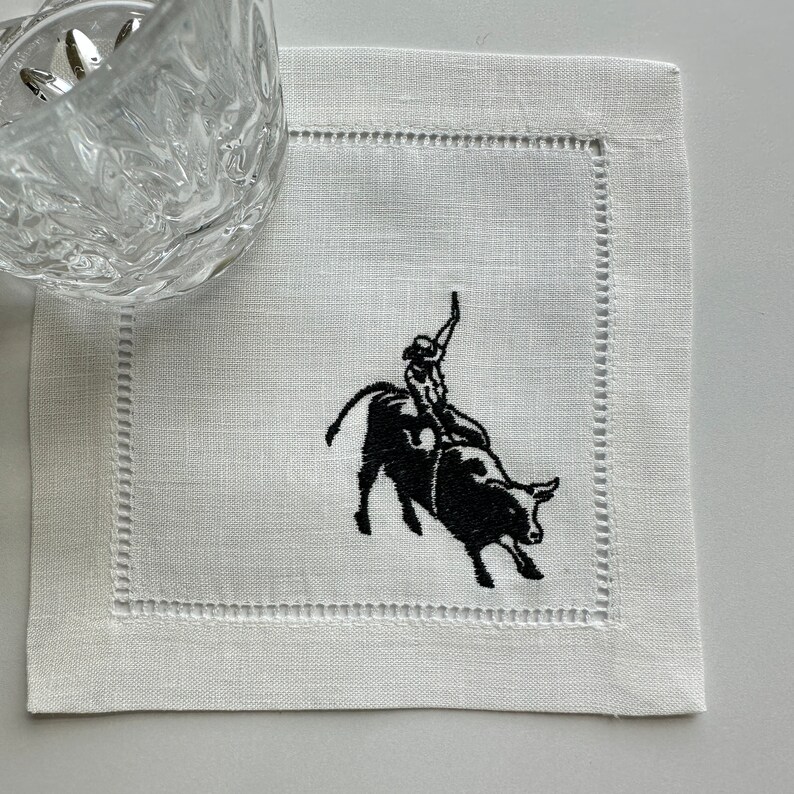 Embroidered Bull Linen Cocktail Napkins, Cowboy Custom Napkins ...