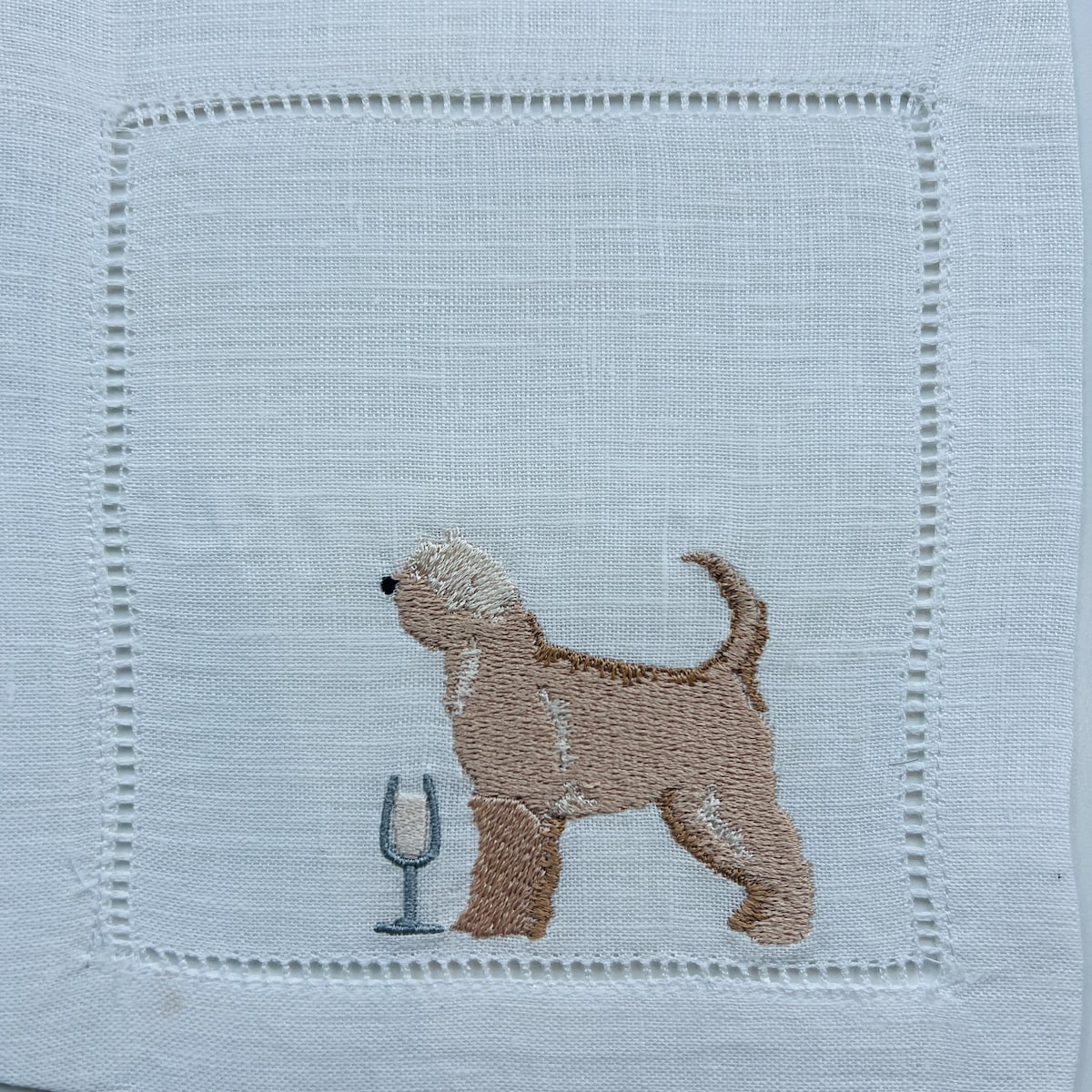 Embroidered Wheaten Terrier Cocktail Linen Napkins, White Wine, Set of 6