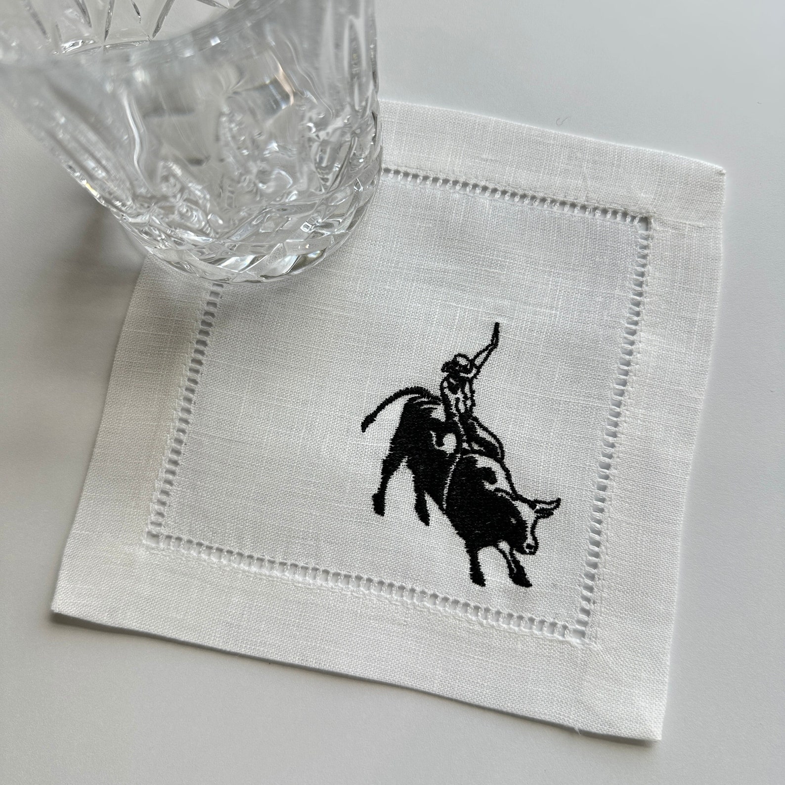 Embroidered Bull Linen Cocktail Napkins, Cowboy Custom Napkins ...