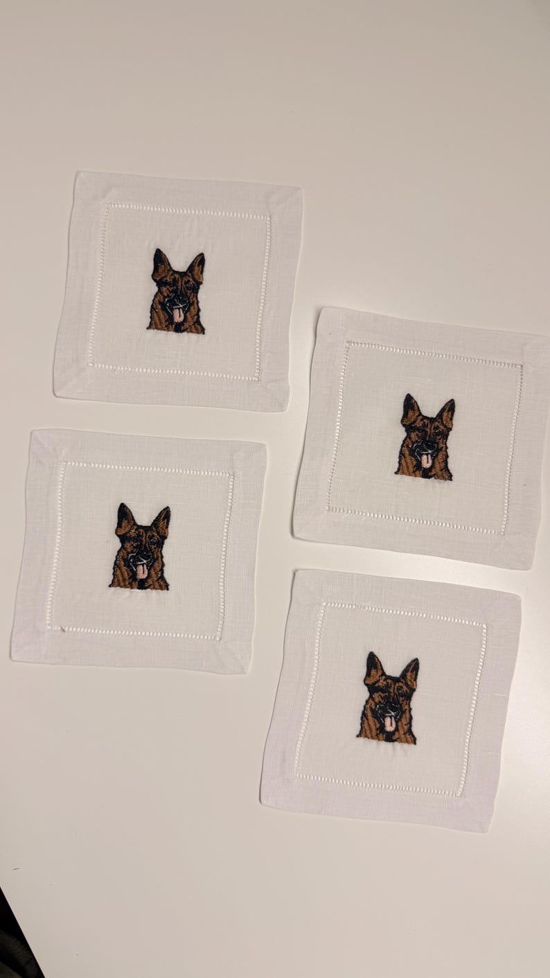ATADesignsEmbroidery German Shepherd Cocktail Napkin - Thumbnail 5