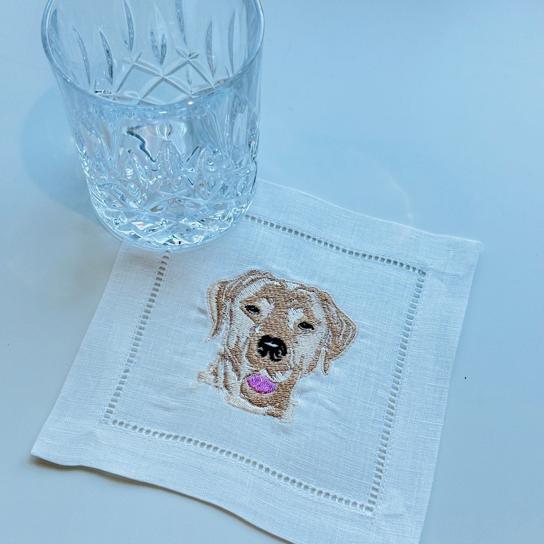 Labrador Linen Embroidered Labrador Cocktail Linen Napkins, Puppy Linen Napkin, Yellow ...