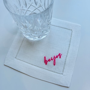 Embroidered Custom Word Cocktail Linen Napkin, Monogram Linen Napkin, Personalized Cocktail Napkin, Personalized Word Linen Napkin