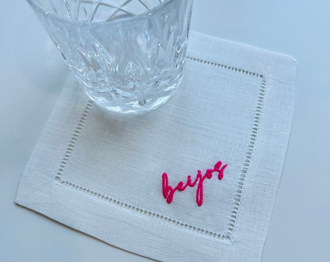 Embroidered Custom Word Cocktail Linen Napkin, Monogram Linen Napkin, Personalized Cocktail Napkin, Personalized Word Linen Napkin