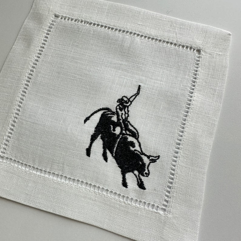 Embroidered Bull Linen Cocktail Napkins, Cowboy Custom Napkins ...