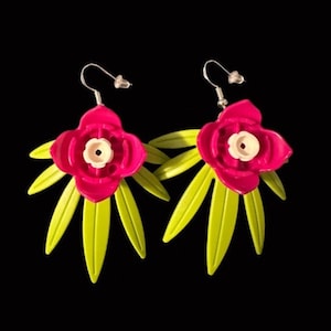Tropical Flower Brick Dangle Earrings
