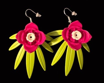 Tropical Flower Brick Dangle Earrings