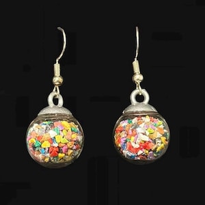 Upcycled Brick Glass Ball Dangle Earrings