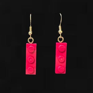 Pink 1x3 Building Brick Dangle Earrings