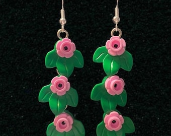 Layered Flower Brick Dangle Earrings