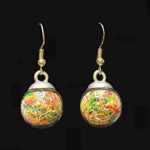 Upcycled Brick Glass Ball Dangle Earrings
