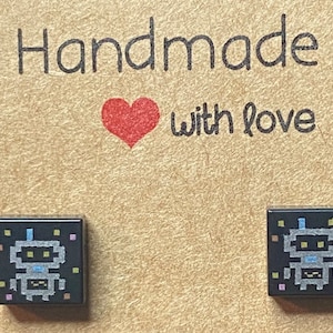 Metallic Robot Brick Stud Earrings