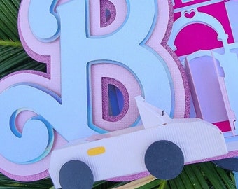 Barbs doll pink cake topper, handcrafted doll cake topper for girls, pink and white cake toppers, cup cake topper, girls birthday theme