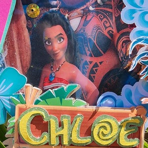Maui cake topper, Maui birthday cake topper, blue and pink island girl topper, custom moana party favors, Maui theme party banners image 5