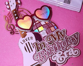 Birthday Era cake topper, Swiftie cake topper, eras cake topper, eras birthday party, party supplies, pink guitar, in my era, pink guitar