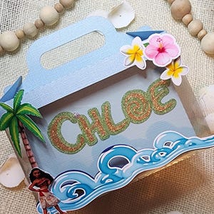 Maui cake topper, Maui birthday cake topper, blue and pink island girl topper, custom moana party favors, Maui theme party banners image 7