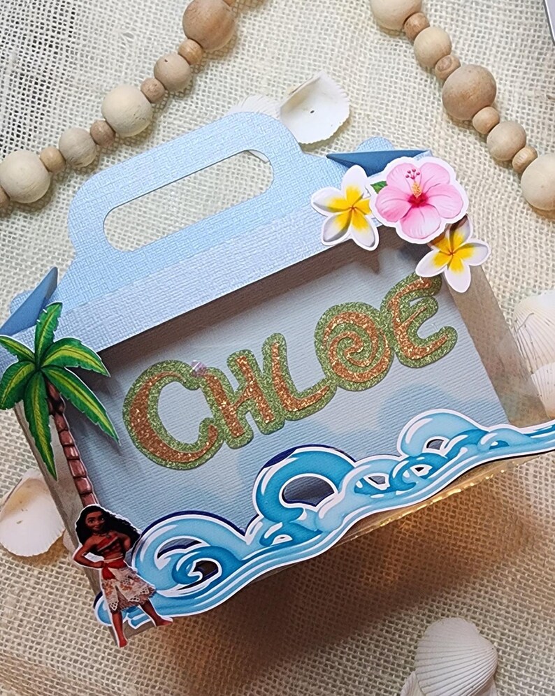 Maui cake topper, Maui birthday cake topper, blue and pink island girl topper, custom moana party favors, Maui theme party banners image 7