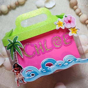 Maui cake topper, Maui birthday cake topper, blue and pink island girl topper, custom moana party favors, Maui theme party banners image 6